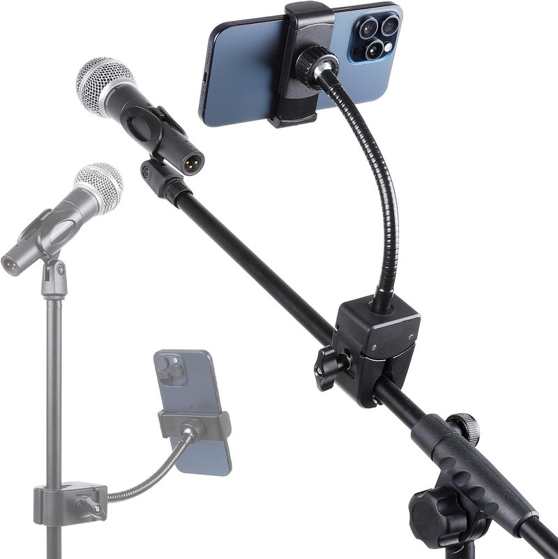FPN Mic Stand Phone Holder, Flexible Phone Mount with 7.9" Removable Gooseneck for Microphone Music Stand, 360°Adjustable Phone Holder for iPhone 16 Pro Max, 15 Plus, All Smartphones - Image 1